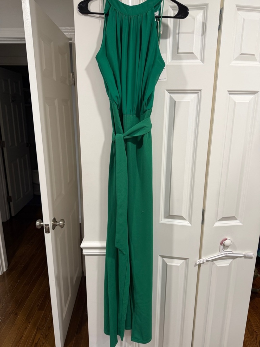Green Halter Waist Tie Maxi Dress